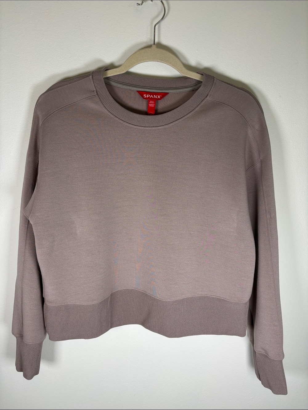 SPANX AirEssentials Luxe Cropped Crewneck Sweatshirt – Coastal Fog – Size S